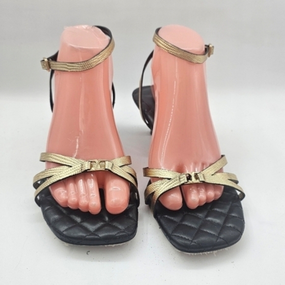 New L'Agence Genette Ankle Strap Kitten Heel Sandal In Gold Lizard Sz 9 - Picture 3 of 12